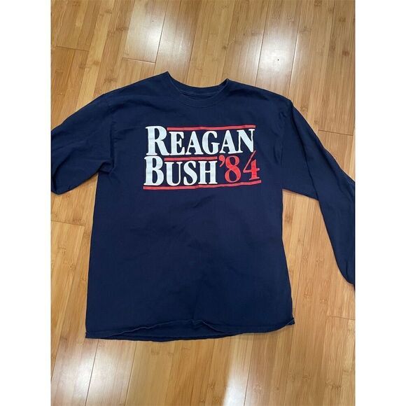 Reagan Bush '84 Men's Long Sleeve Graphic Tee Blue Size Large - Picture 1 of 5
